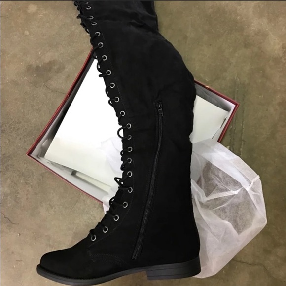 Black suede OTK lace up boots - Picture 4 of 4